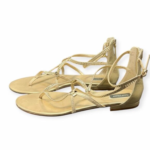 WHITE HOUSE BLACK MARKET Women’s Gold Rhinestone Strappy Flat Sandals Size 10 - Picture 5 of 8